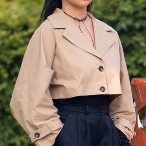House of Harlow 1960 Cropped Trench Jacket Tan Khaki Wide Sleeve One Size NWT